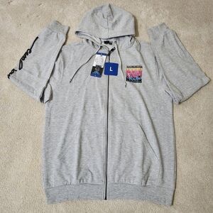 Maui and Sons Full Zip Graphic Light Gray Hoodie- Large